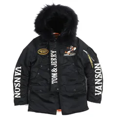 未使用品△VANSON バンソン LTV-841 TOM&JERRY トムとジェリー ファー・フード付き フライトジャケット 中綿 ジップ ジャケット ブラック S 正規品 メンズ