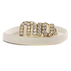 ミュウミュウ miumiu レザー クリスタルロゴ ベルト 80/32 白 ホワイト ゴールド色 5CC404のサムネイル