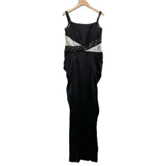 HOSONO フォーマル ロングドレス パーティー 光沢 サテン スパンコール ブラック   