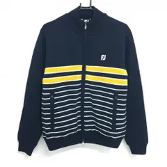 【美品】フットジョイ 中綿ニットジャケット ネイビー×白 下部ボーダー ウール混 メンズ M ゴルフウェア FootJoy