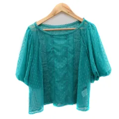 ページボーイ PAGE BOY カットソー 半袖 ラウンドネック チュールレース シースルー ドット柄 F 緑 グリーン /YK31