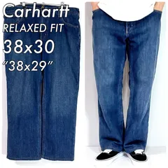 美品 Carhartt カーハート【W38L30】実寸W38L29 フリースライナー ヴィンテージウォッシュ デニムパンツ ジーンズ Relaxed Fit リラックスフィット 刺繍ロゴ ダブルフェイス パンツ 防寒 美フェード メキシコ製 v24083363