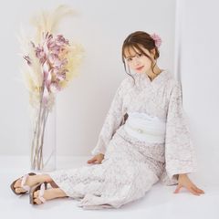 新品 高級浴衣 浴衣 浴衣セット ゆかた 4点セット かわいい 総レース ピンク はんなり桜色レース【帯ピュアホワイト】Y4-38 花柄