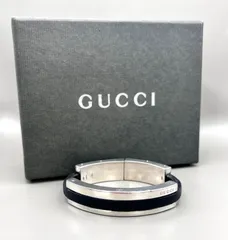 美品 希少 GUCCI グッチ レザー シルバー バングル ブレスレット グッチ GUCCI バングル ブレスレット ロゴ シルバー Ag925