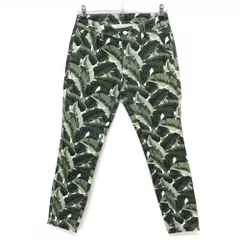 【美品】ジャックバニー パンツ グリーン×白 リーフ柄 ストレッチ レディース 1(M) ゴルフウェア Jack Bunny