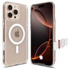 Spigen【カメラコントロールカバー付き】iPhone16ProMaxケースMagSafe対応クリアボタン保護埃防止ストラップホール米軍MIL規格ウルトラ・ハイブリッドT・マグフィットACS08505(ホワイト)