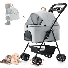 LPOTIUS ペットカート 折りたたみ 2Way 分離型 軽量 多機能 小型犬 中型犬 猫犬兼用 ペットキャリー 4輪360°回転 取り外し可能 ペットバギー 組み立て簡単 お出かけ 介護用 旅行 犬用 バギー カート 耐荷重15KG ペット用ベビーカー 1