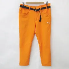 プーマ PUMA スポーツ パンツ ストレート ロング 刺繍 ベルト 吸水速乾 オレンジ 黒 ブラック L