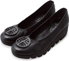 ファーストコンタクト パンプス 痛くない バックル 歩きやすい ヒール 黒 靴 ウエッジ ソール 美脚 厚底 ラウンドトゥ 仕事 コンフォート シューズ nc39001 ブラック（）  22.5cm