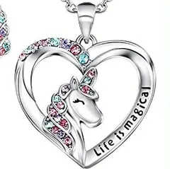 ユニコーン ネックレス キラキラ レディース かわいい おしゃれ 一角獣 角 神 伝説 スマイル 笑顔 フェイス 幸運 開運 魔除け カジュアル 贈り物 新品