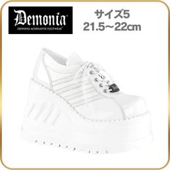 21.5 22 cm demonia デモニア 厚底 スニーカー 白 ホワイト 靴 レディース メンズ 12cm ヒール ウェッジソール つや消し 編み上げ ブランド ダッドスニーカー ダッドシューズ ライブ 用 ボリュームスニーカー 韓国系 シューズ