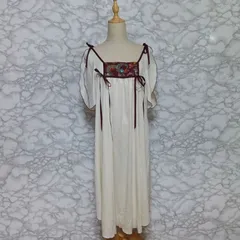 ジェイシーペニー  JCPenney　レディース　ロングワンピース   フレア　キャミワンピース　白　ホワイト　民族衣装風　リボン　かわいい