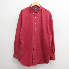 XL/古着 ラルフローレン 長袖 ブランド シャツ メンズ 90s ワンポイントロゴ 大きいサイズ ロング丈 コットン ボタンダウン 赤 レッド 24de