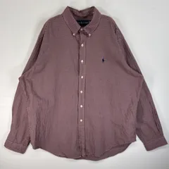 古着 ラルフローレン RALPH LAUREN 長袖シャツ ロゴ 刺繍 ボタンダウン 大きいサイズ XXL  パープル系 チェック メンズ