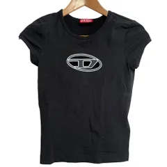 良品 DIESEL ディーゼル T-ANGIE フロントカットワーク ロゴ 半袖 クルーネック Tシャツ カットソー 小さいサイズ XXS ブラック レディース 古着 中古 USED