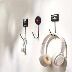 壁掛けフック CD MD カセット 鍵 ヘビーデューティ ヴィンテージ インダストリアルスタイル フック 強力粘着 ドリル不要設置 ヘッドフォン