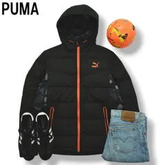 プーマ PUMA 長袖 x ベスト 切替 キルティング ダウン ジャケット パーカー ジャンパー L ブラック x オレンジ スポーツ カジュアル ウェア ストリート メンズ