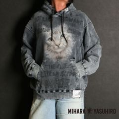 【Maison MIHARA YASUHIRO/メゾン ミハラヤスヒロ】Bleached Cat Print Hoodie - BLACK / ブリーチドキャットプリントフーディー / A14HD542【送料無料】