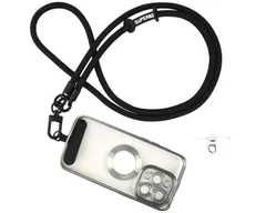 [SUPERBO] ストラップホルダー 7mm スマホショルダー ステンレス製 アタッチメント 全機種対応 落下防止 挟むだけ (black × ステンレスシルバー) [black × ステンレスシルバー]