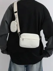 バッグ メンズ ショルダーパック メンズ 無地クロスボディバッグ、ミニ シングルショルダー ナイロン小型バッグ、コインケース、カジュアル キャンバス 小型スクエアバッグ、小銭入れ付き、調節可能ショルダーストラップ、