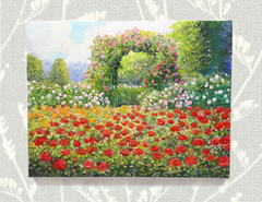 【一点物】『　新緑のバラ園　　』油絵　F6号キャンバス　油彩　油画　インテリアアート　　風景画