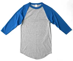 【2XL】霜降グレー/ロイヤルブルー　ラグラン Tシャツ 七分袖 ベースボールTシャツ 無地 7分袖 AUGUSTA SPORTSWEAR［4420］メンズ レディース ユニセックス