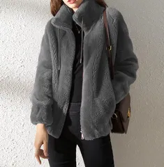 【グレー】ボアジャケット フェイクファー ジャケット コート レディース ショート丈 ふわもこ アウター 軽量 暖かい 秋 冬 カジュアル おしゃれ かわいい