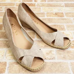 ダイアナ ウェルフィット ☆ オープントゥ ウェッジソール パンプス 24