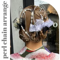 銀箔付ヘッドドレス❤︎水引×パールチェーン×リボン×グレーブラック　髪飾り卒業式