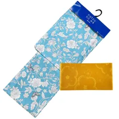 たんす屋 TANSU-YA 中古 新品レディース浴衣２点セット 【新品浴衣＋新品半幅帯】   水色 花 蝶  半巾帯   54040