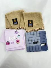 【未使用品・まとめ売り！】 4枚セット ハンカチ ハンドタオル DAKS ダックス DKNY ダナキャランニューヨーク LULU GUINNESS ルルギネス レディース 刺繍 チェック柄 テンセル TENCEL 綿麻 リネン コットン