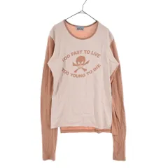 Vivienne Westwood MAN (ヴィヴィアンウエストウッドマン) 00s TOO FAST TO LIVE TOO YOUNG TO DIE スカルプリント切替長袖Tシャツ ピンク/ブラウンのサムネイル