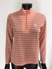 【USED】adidas アディダス ポリエステル ハーフジップ ハイネック 長袖 シャツ ロゴ刺繍 ボーダー ピンク系 レディース M ゴルフウェア