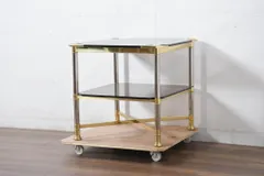 ★事前問合せ必須★ Vivai del Sud ヴィヴァイ デル シュッド社製 コーヒーテーブル イタリアビンテージ 高級家具ブランド ブラスフレーム スモークガラス サイドテーブル ローテーブル リビングテーブル リペア+発送まで3週間前後 R-081107