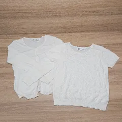 ◇ ROPE PICNIC レース地 花柄 薄手 半袖ニット カーディガン サイズ40 ホワイト レディース E  【1308160033920】