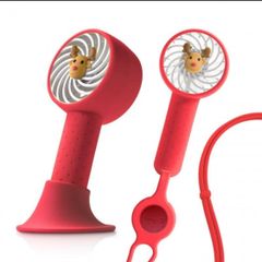 L0036【新品】Bone collection Lanyard Fan　持ち歩き扇風機　USB充電　首掛け扇風機　トナカイ　レッド　赤　Red