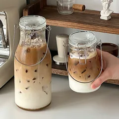 2点セット 手軽にお茶やコーヒータイム 茶ポット・冷水筒 冷水ボトル ガラスポット 酒瓶 ワイン瓶 空瓶 果実酒びん 小 仕分け ガラス容器 ステンレス製 持ち手付き ティーボトル ガラス キャニスター 氷出し 冷茶ポット 冷茶ボトル タピオカ ジュースポットのサムネイル