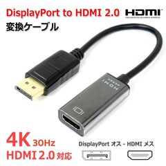 DP-HDMI 変換ケーブル 4K UHD @30Hz対応 DisplayPort to HDMI2.0変換アダプタ アクティブ変換 AU078