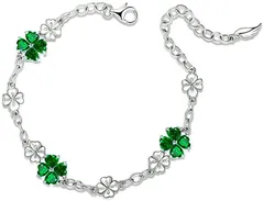 JIANGXIN シルバー925 女性に人気 ブレスレットハート 四つ葉のクローバー ユニーク デザイン 5月 誕生石 人工エメラルド( 5月 誕生石 エメラルド)