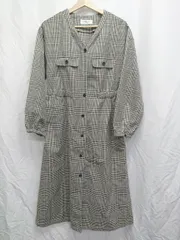 ◇ ⊇ ◎ Simplicite チェック柄 長袖 膝下丈 ワンピース サイズF グレージュ ブラウン系 マルチ レディース P  【1408200040212】