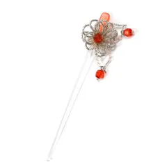 髪飾り 一本差し 浴衣 お祭り 花 シルバー クリア 透明 ビーズ 下がり ゆらゆら 成人式 赤 振袖 前撮り 袴 キッズ 子供 女の子 No.8-2706