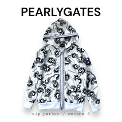 レディース 美品 PEARLYGATES フルジップパーカー サイズ0 総柄 2020年 ホワイト 春秋冬 アウター 羽織り スウェット ゴルフウェア パーリーゲイツ
