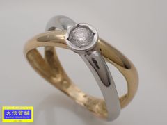 K18 Pt900 イエローゴールド プラチナ コンビ ダイヤリング 0.16ct 9号 2.76g 中古A- 【送料無料】 C-9416【質屋出品】