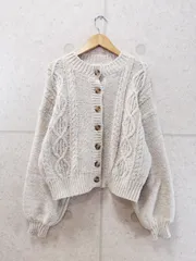 エヘカソポ ehka sopo ニットカーディガン 長袖 ケーブル編み ウール混 ホワイト系 マルチカラー Fサイズ