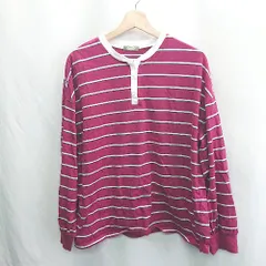 ◇ ⊇ kutir クティール ボーダー柄 ノーカラー 長袖 ラガーシャツ ロングTシャツ サイズF レッド メンズ E  【1412090000645】