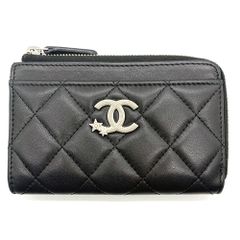 シャネル フラグメントケース ココスター カード・コインパース  L字 ラムスキン 黒  ブラック CHANEL ABランク 中古