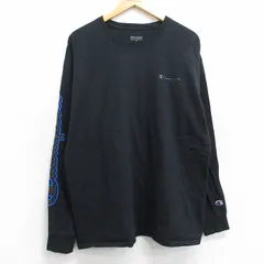 XL/古着 チャンピオン champion 長袖 Tシャツ メンズ ビッグロゴ コットン クルーネック 黒 ブラック 25jun13 中古