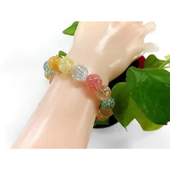 天然石 クラック水晶12ｍｍ玉ブレスレット 内周17.8cm