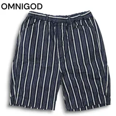 【新品 未使用】 OMNIGOD オムニゴッド 春夏 ストライプ★ イージー デニム ショート パンツ ジーンズ Sz.3 メンズ 日本製のサムネイル