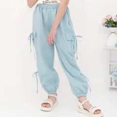 Bee 【♪クーポン利用で20％OFF♪】カーゴパンツ◇ライトブルー×2リボン◇子供服 キッズ ガールズ 女の子 男の子 ダンス 春 夏 秋 冬 100 110 120 130 140 150 160 170